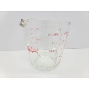 Fire King Measuring Cup 2 Cup D-Handle #498 Clear Glass with Red Lettering